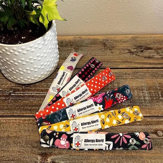 You Choose Any 7: Allergy Alert Cuff Bracelets For Babies/Toddlers OR Kids Ages 2 to 9 With or Without Custom Printed Information Label