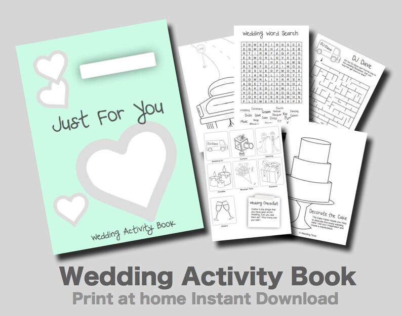 Kids Wedding Activity Book Mint Cover Print at home PDF kids games and puzzles. image 1