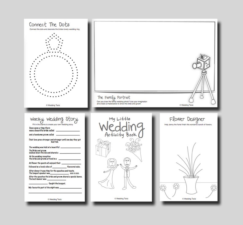 Kids Wedding Activity Book Mint Cover Print at home PDF kids games and puzzles. image 2