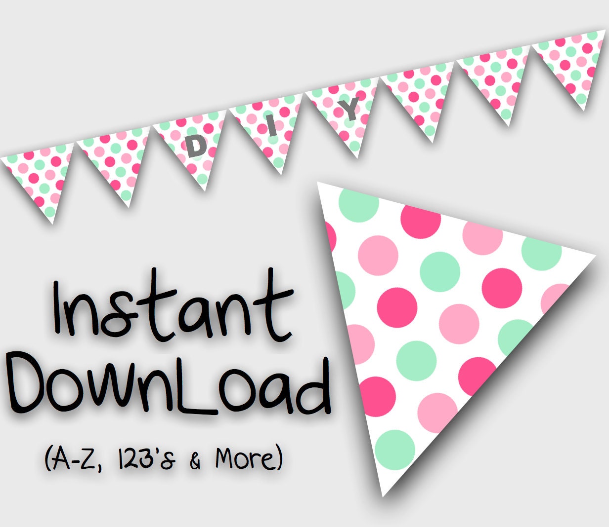 Printable Bunting Flags Spots Poka Dots In Baby Pink Pink