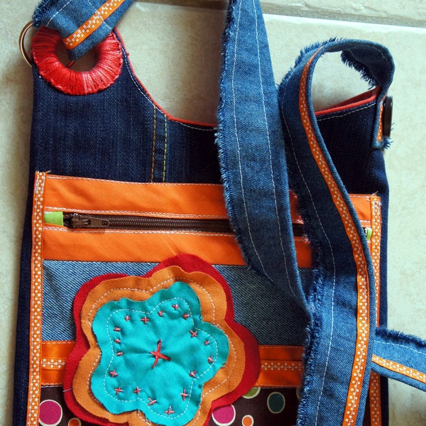 sac bandoulière en tissus jean et coton.