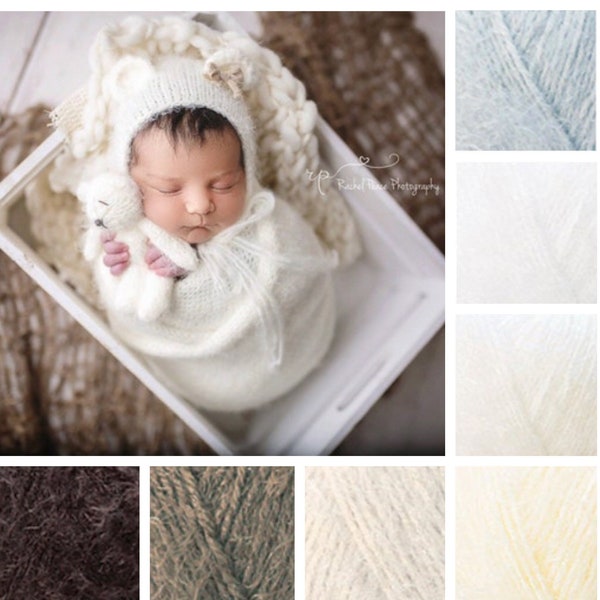 21 COLORS Teddy Bear Knit Bonnet Wrap Set Neutral Newborn Photography Prop Baby Boy Girl Angora Furry Fur Fuzzy Ivory Grey Brown Tan Pastel