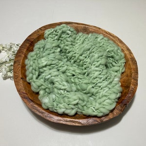 Spring Green Pastel Sage Mint Moss Handspun Merino Wool Knit Bump Layering Blanket newborn photography prop layer thick thin chunky baby