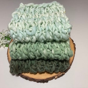 Multi-tonal {GREENS} Handspun Merino Wool Knit Bump Layering Blanket newborn photography prop layer thick thin chunky baby girl boy olive