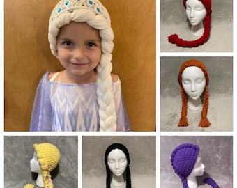 Yarn Wig Braid Hat Child Toddler Princess Dress up Girls Christmas