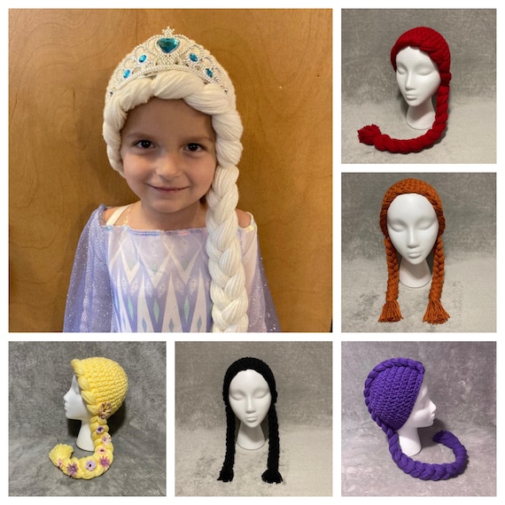 Yarn Wig Braid Hat Child Toddler Princess Dress up Girls Christmas