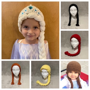 Yarn Wig Braid Hat Child Toddler Princess Dress Up Girls Birthday Halloween Costume Crochet Beanie Braids Blonde Black Brown Red Purple