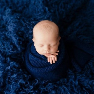 Dark Navy Blue Knit Bonnet Wrap Set thick thin Merino Wool Layering Bump Blanket Baby Boy Newborn Photography Prop Chunky