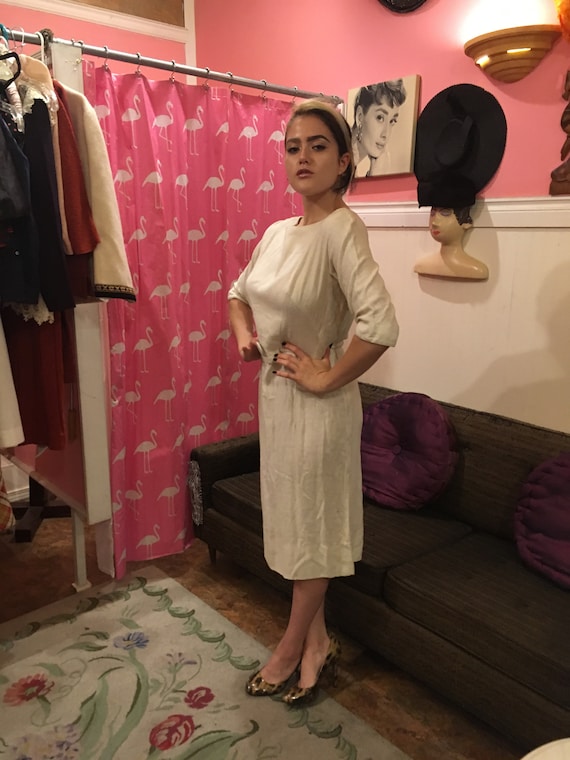 1950’s Raw linen dress / Pin Up / Size Large / Pi
