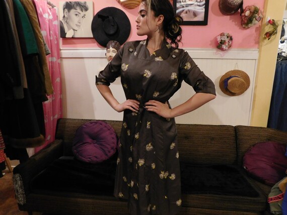 1949’s dress/ Plus size / Silky Rayon /