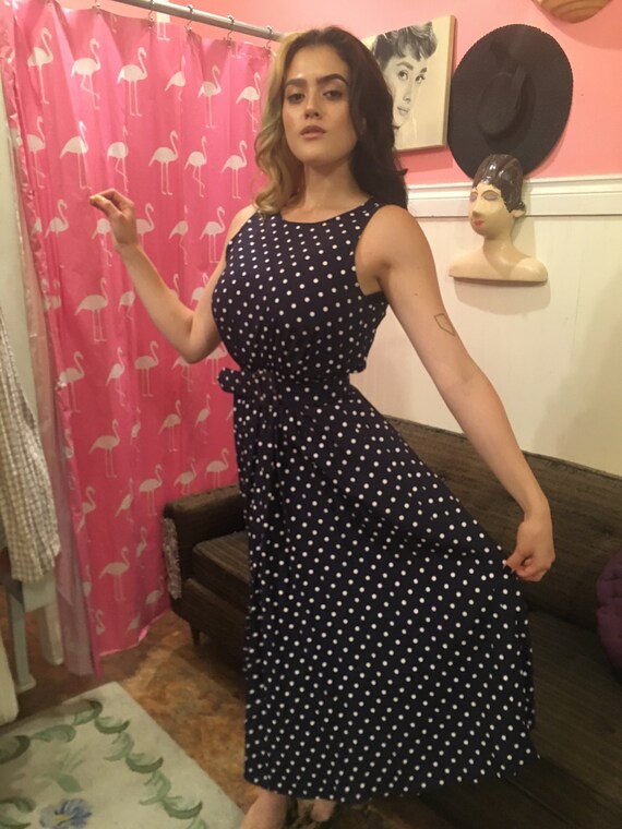 Vintage dress polka dots / size large / cotton