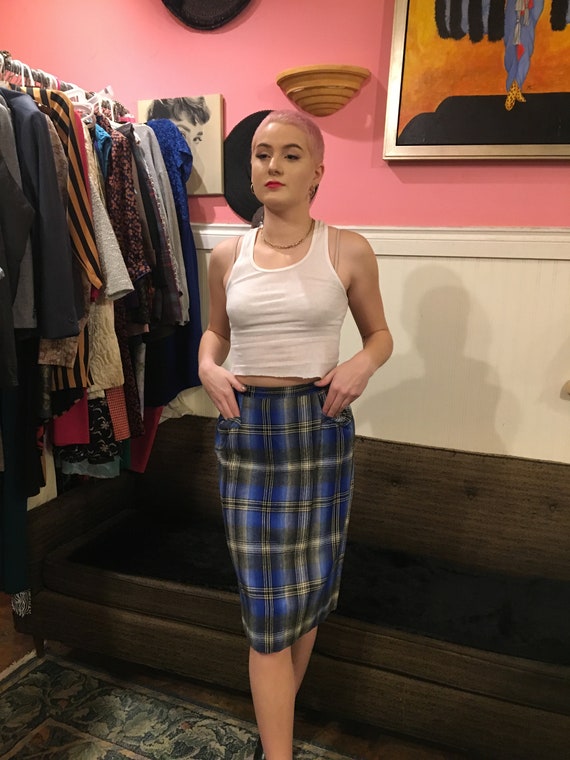1940s skirt /size small/ cotton / plaid / pencil s
