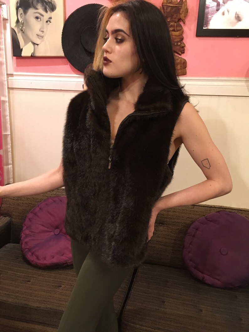 Faux Fur Vest Reversible Zip front Size L