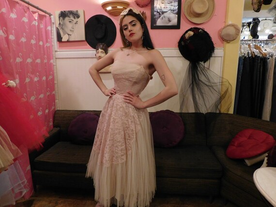 1950's Tulle Dress/ Cakecup Dress/ Pink & White /