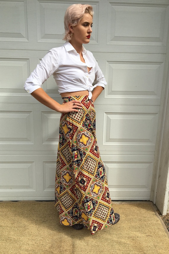 Vintage Skirt/ Novelty print fruit/ Maxi dress/ R