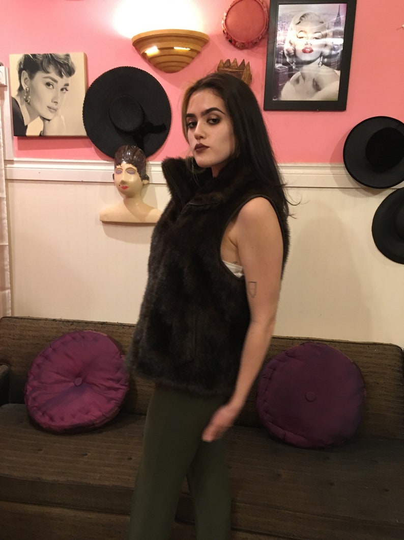 Faux Fur Vest Reversible Zip front Size L