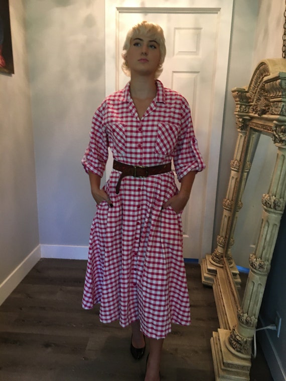 Vintage SeerSucker Rockabilly Dress/ size 12/14 /