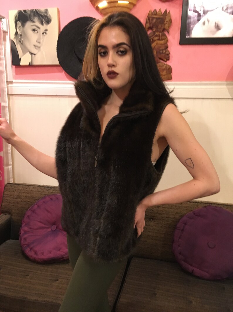 Faux Fur Vest Reversible Zip front Size L
