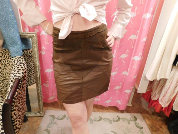 1980's Mini skirt. Leather / Suede/ Brand/ Celina/