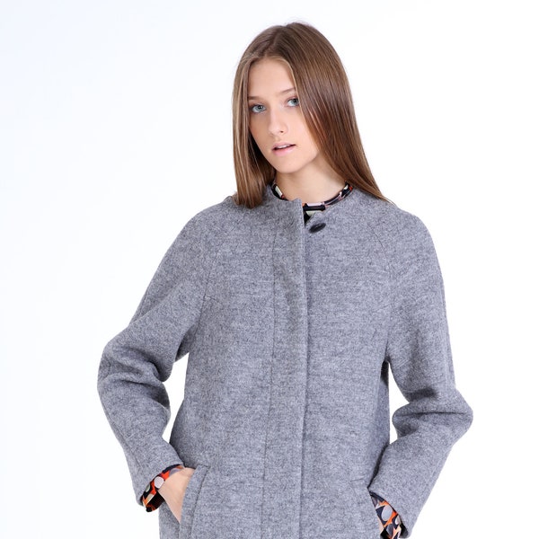 Grey Womens Coat, Warm Coat, Wool Coat Women, Walkjacke Damen