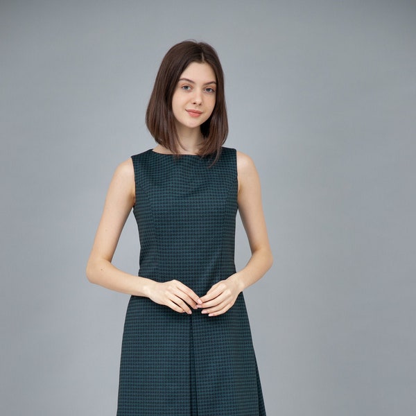 Minimalistisches Kleid, A-Linie Kleid, Formelles Kleid, Büro Kleid, Plissee Kleid, Grünes Kleid