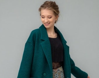 Womens Coat, Manteau Femme, Walkjacke Damen, Coat Oversize, Green Wool Coat, Cocoon Coat