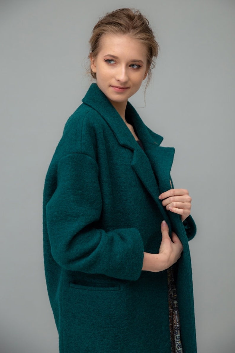 Manteau femme, Manteau femme, Walkjacke dame, Manteau oversize, Manteau en laine vert, Manteau cocon image 3