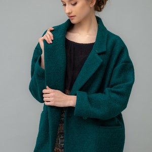 Manteau femme, Manteau femme, Walkjacke dame, Manteau oversize, Manteau en laine vert, Manteau cocon image 4