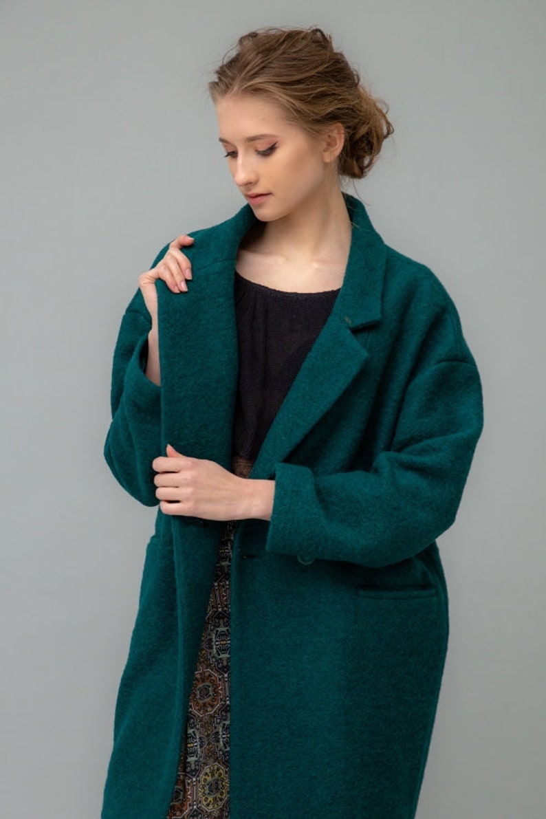 Manteau femme, Manteau femme, Walkjacke dame, Manteau oversize, Manteau en laine vert, Manteau cocon image 4