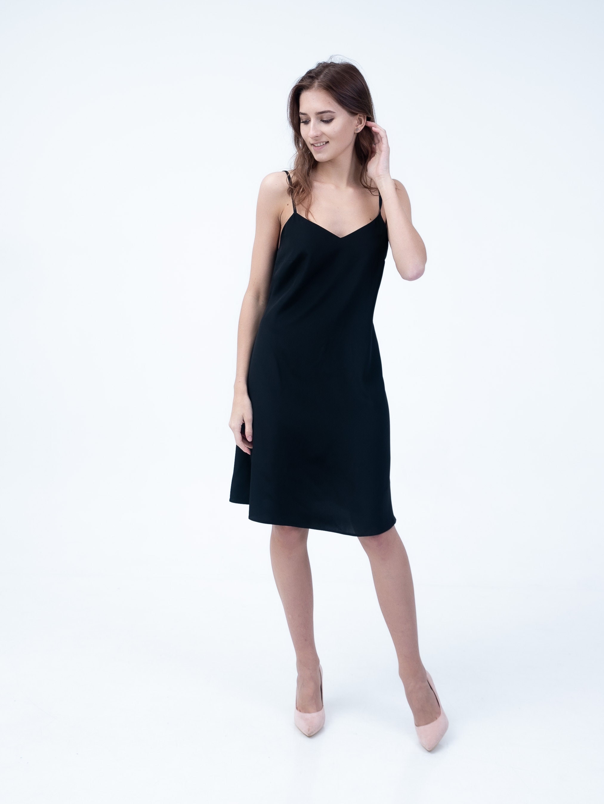 black dress aritzia ZARA. Black satin button-down midi dress. TS – Hibuy market main image 1