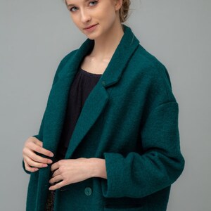 Manteau femme, Manteau femme, Walkjacke dame, Manteau oversize, Manteau en laine vert, Manteau cocon image 5