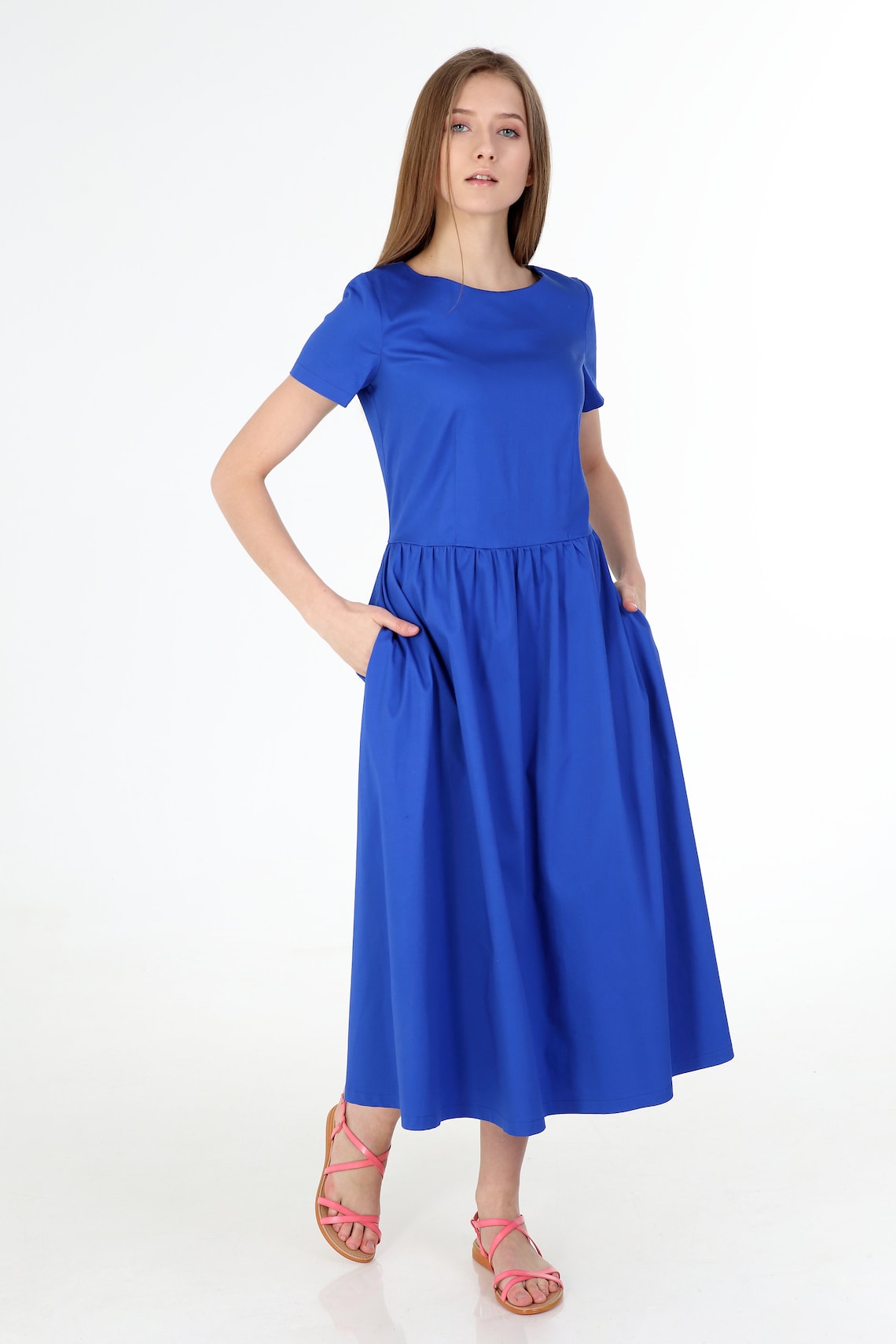 Midi Dress Casual Summer Dress Drop Waist Dress Pleated | Etsy
