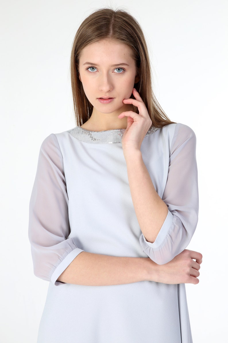 Glitter Dress Party Dress Sequin Dress Sheer Sleeves Etsy