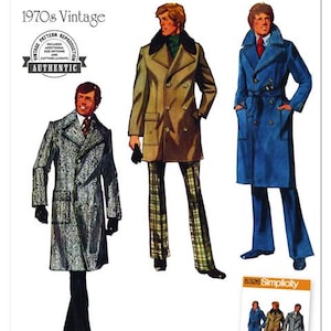 May include: Simplicity pattern S3177, featuring vintage 1970s coat designs. The image showcases three coat styles in various colors, including a blue, tan, and patterned coat. The pattern includes additional size options and cutting layouts.