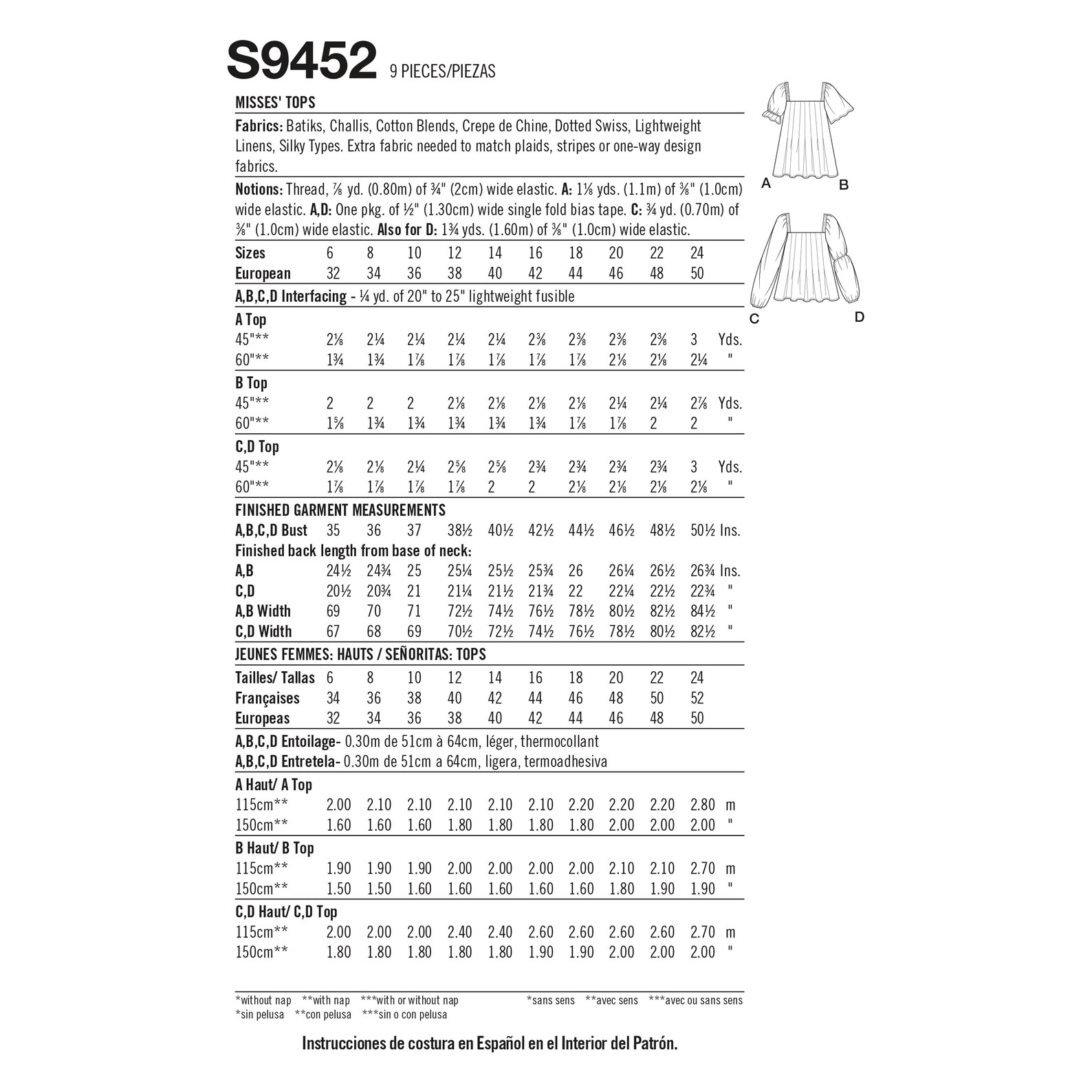 Simplicity Sewing Pattern S9452 Misses' Tops - Etsy