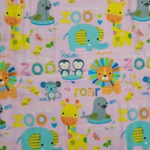 Zoo Animals on Pink Snuggle Flannel Fabric (1 Yard 8 inches)