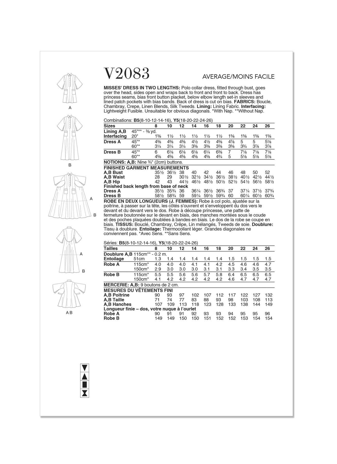Vogue Sewing Pattern V2083 Misses' Dress in Two Lengths - Etsy
