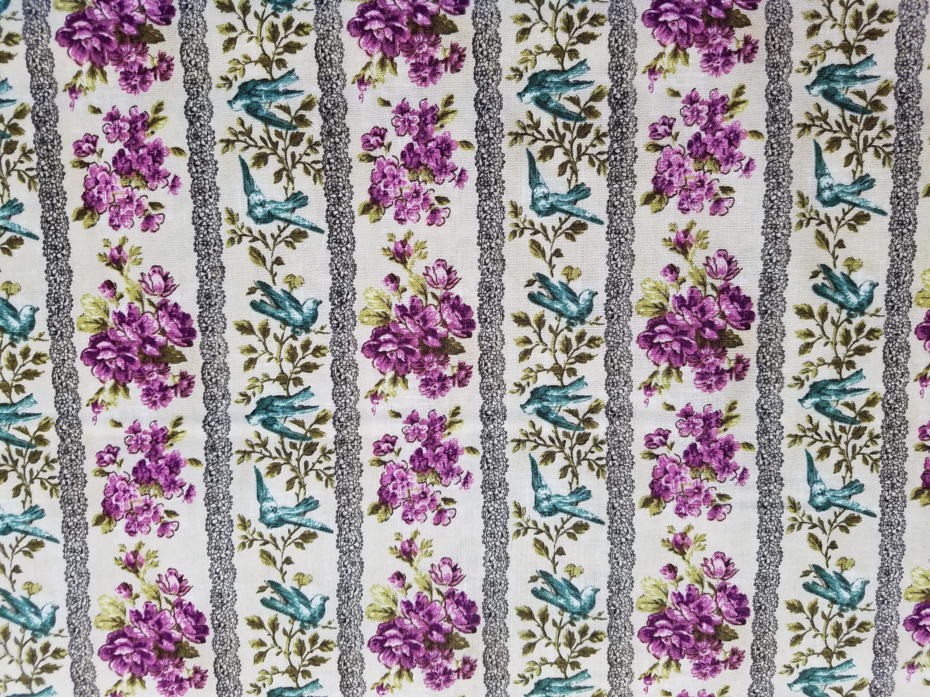 Purple Floral Stripe Cotton Fabric (1 Yard 15 Inches) - Etsy