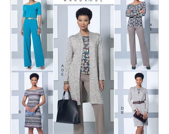 Butterick Sewing Pattern B6495 Misses' Knit Off-the-Shoulder Top, Dress and Jumpsuit, Jacket, and Pull-On Pants