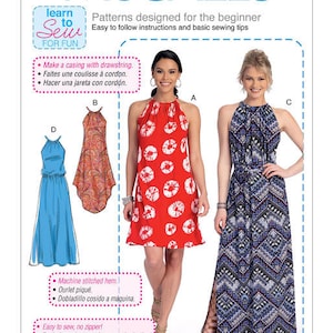 McCall's Sewing Pattern M7405 Misses' Gathered-Neckline Dresses with Ties, and Belt