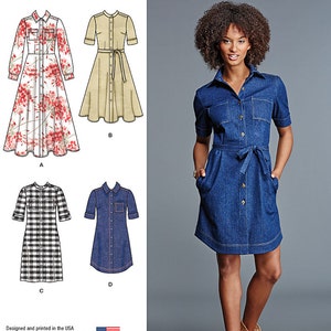 Simplicity Sewing Pattern 8014 Misses&#39; / Miss Petite Shirt Dresses with Length Variations