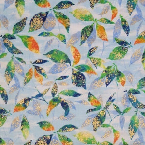 Colorful Leaves Metallic Cotton Fabric Sold by the Yard