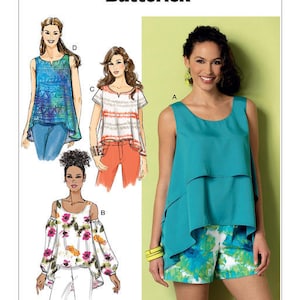 OUT of PRINT Butterick Sewing Pattern B6355 Misses&#39; Double-Layer, Cold-Shoulder or Notch-Neck Tops