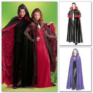 May include: Three hooded capes, one red, one black, and one purple. The capes are all long and flowing, with a pointed hood. The capes are perfect for a Halloween costume.