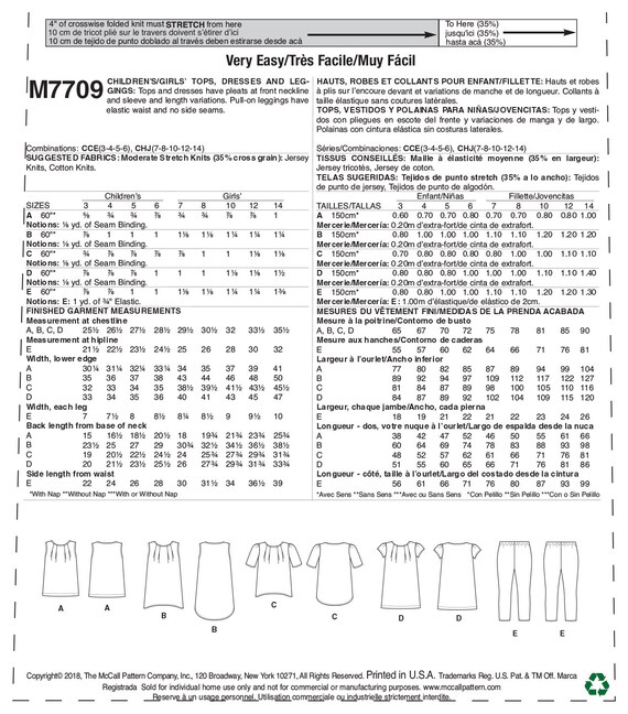 M7709, Children's/Girls' Tops, Dresses and Leggings