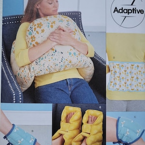 May include: A sewing pattern for adaptive clothing, Simplicity pattern number S9494. The pattern includes instructions for making a back support, ankle support, and foot support. The pattern is labeled "easy-to-sew".