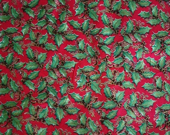 Holly on Red Cotton Fabric (1.5 yards)