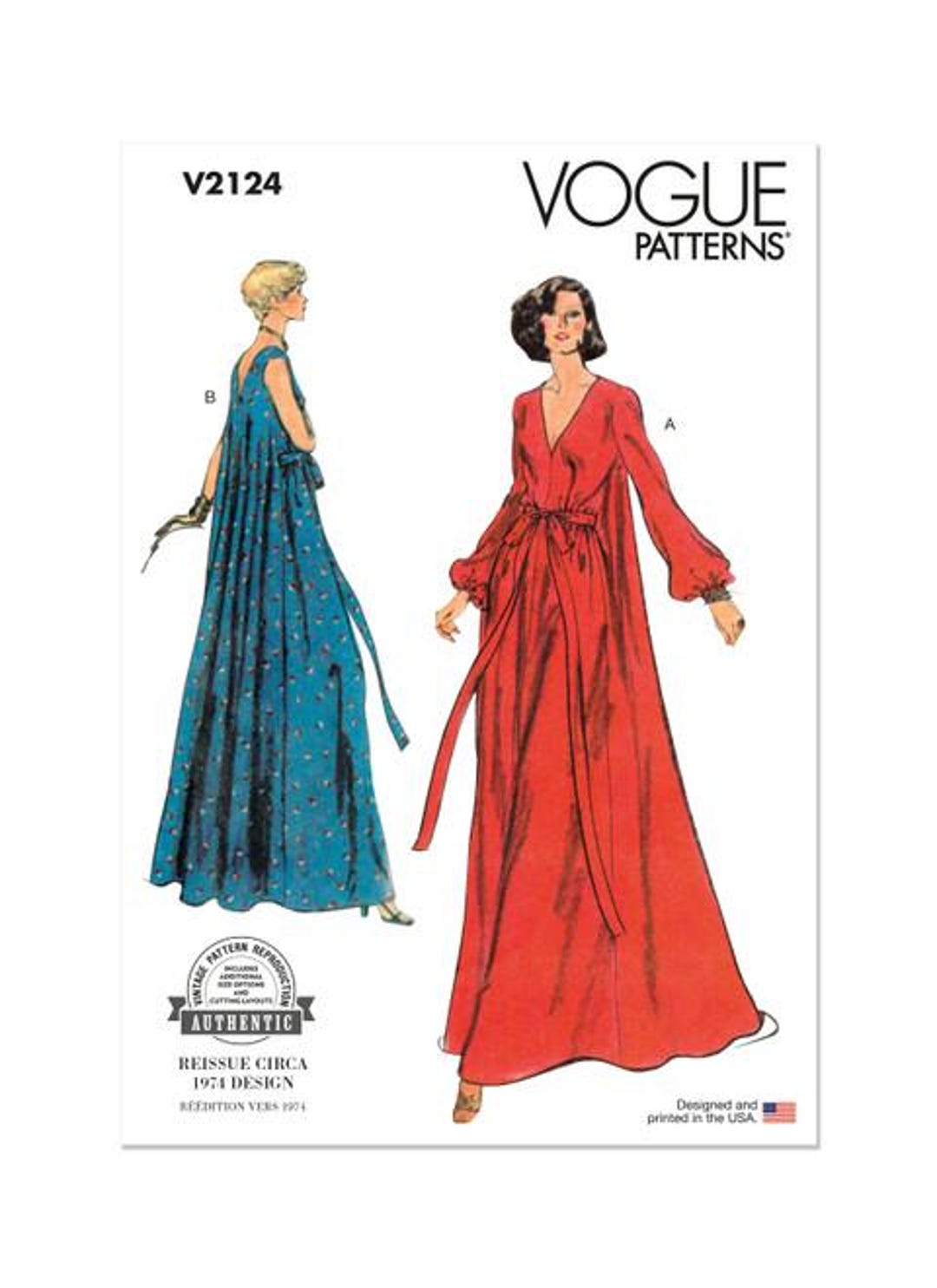 ビンテージ　スタイル画(BLOUSES etc12画セット) Vogue Sewing Pattern V2124 1970s Misses' Loungewear - Etsy