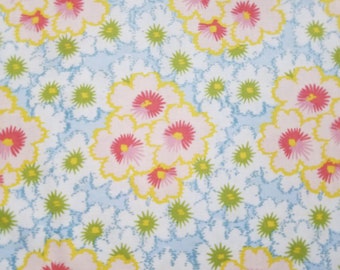 Pink and Blue Floral Cotton Fabric (1 yard 35 inches)