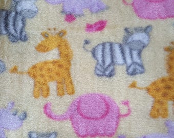 Zoo Animals on Yellow Fleece Fabric (28 inches)